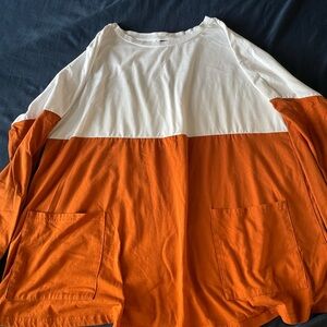 Maternity Orange and White Colorblock Long Sleeve Top